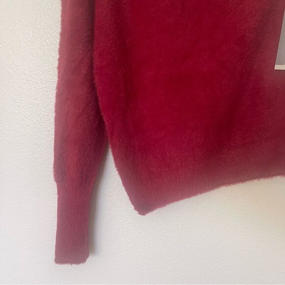 Worthington Size Medium Fuzzy Vibrant Red Off-Shoulder Sweater - Picture 8 of 11